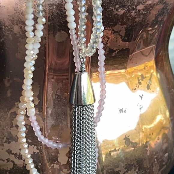 Loft Necklace Ombre Pink Crystal Silver Tassel  $18ea or Bundle3/$30 - Picture 10 of 11